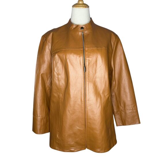 Vintage Chadwicks of Boston 90's Camel Brown 100% Leather Size 16 Bomber Jacket - Picture 3 of 11